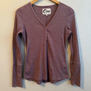 Women’s Zyia Active Don’t Wake Me Thermal Purple Waffle Knit Henley Shirt Size S